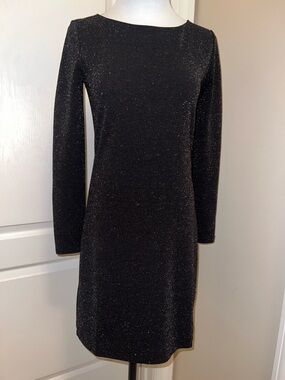 White House Black Market Black Metallic Long-Sleeve Sheath Dress